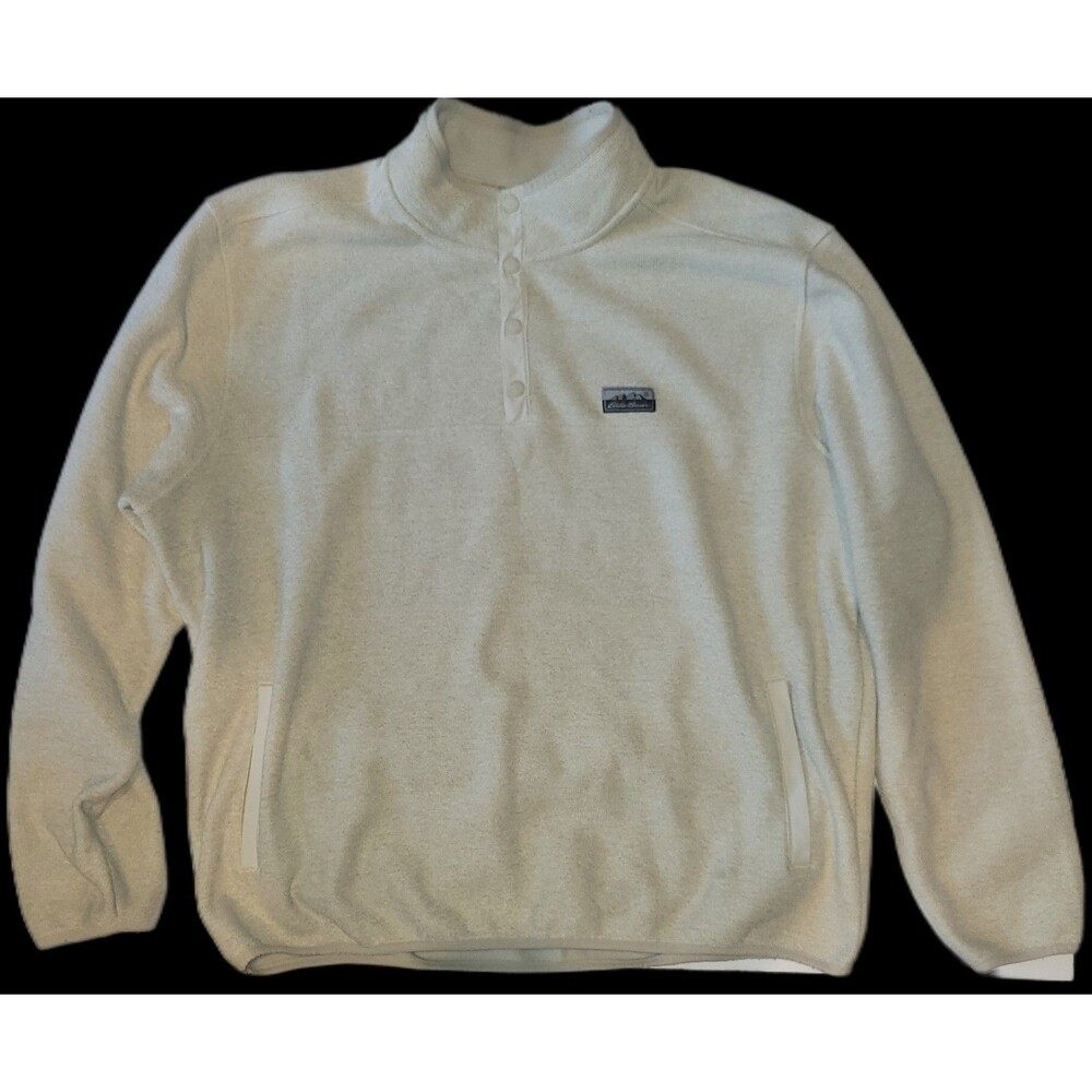 Eddie Bauer Men's Fleece Pullover Mock Neck Sweater Beige XXL Polyester